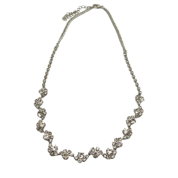 Rhinestone Necklace Adjustable Length Special Occasion Prom Silver Tone - Picture 2 of 2